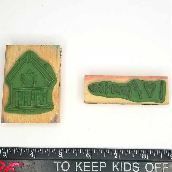 Image Tree Patriotic Americana Wooden Rubber Stamp Set- Stars Flag I <3 America - Picture 4 of 6